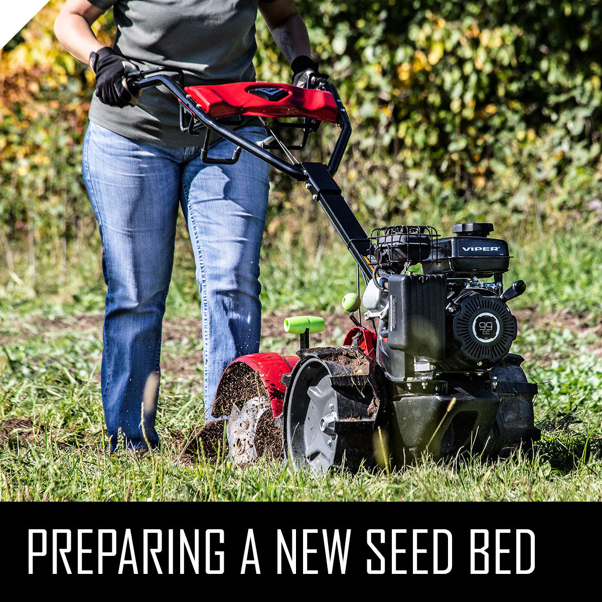 rototiller preparing lawn seedbed soil