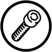 Black icon of a screw with a hex head in a circle