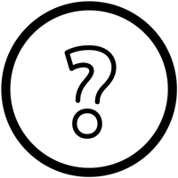 Black question mark symbol inside a circle on a white background
