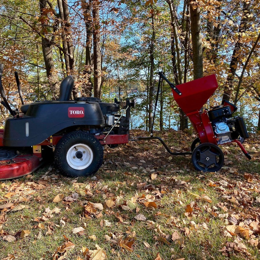 Earthquake Chipper Shredder Tow Bar towing chipper shredder behind lawnmower 